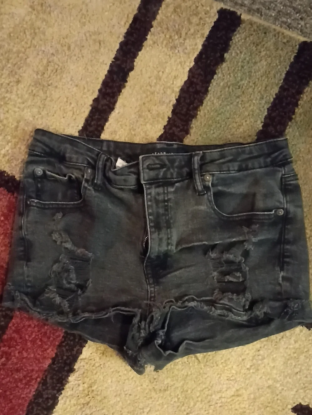 Aeropostale High Rise Shorty Distressed Black Denim Women’s Shorts Size 12R